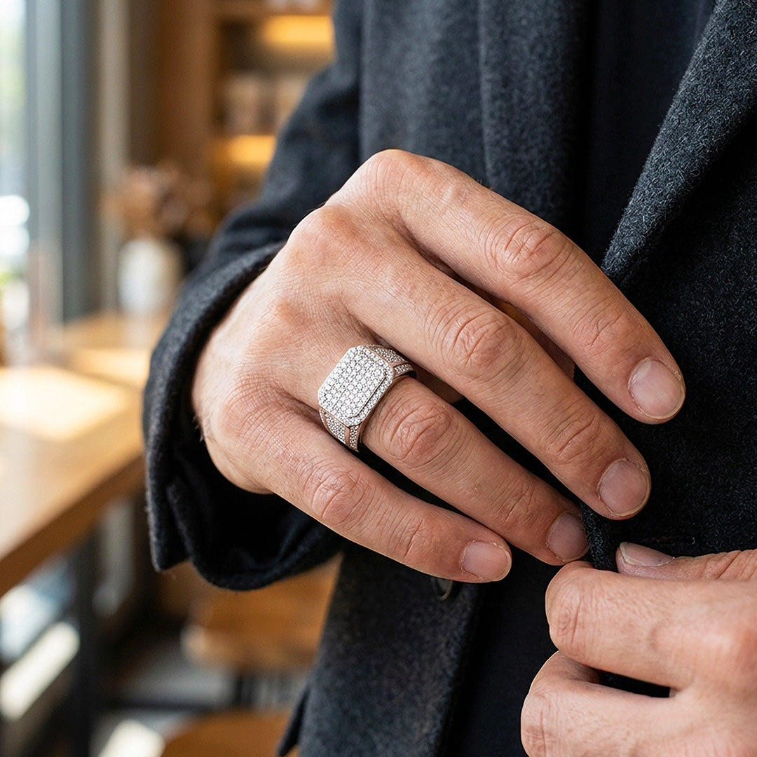 Cushion Pavé Moissanite Men Ring | 925 Sterling Silver | PRM1001