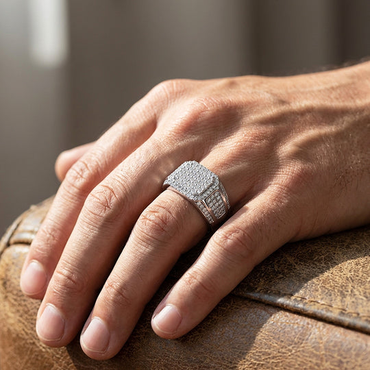Cushion Pavé Moissanite Men Ring | 925 Sterling Silver | PRM1001