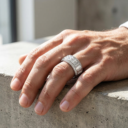 Baguette Pavé Moissanite Men Ring | 925 Sterling Silver | PRM1003