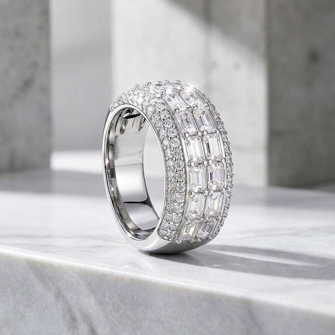 Baguette Pavé Moissanite Men Ring | 925 Sterling Silver | PRM1003