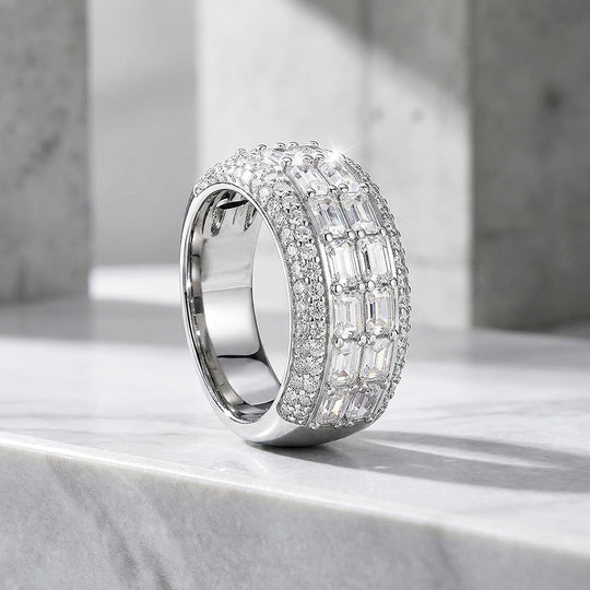 Baguette Pavé Moissanite Men Ring | 925 Sterling Silver | PRM1003