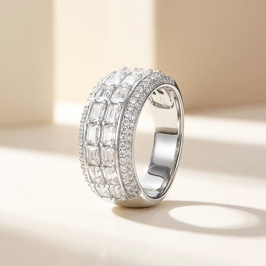Baguette Pavé Moissanite Men Ring | 925 Sterling Silver | PRM1003