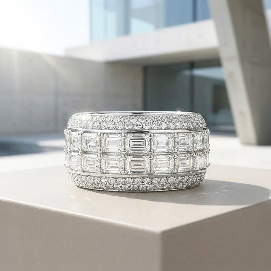 Baguette Pavé Moissanite Men Ring | 925 Sterling Silver | PRM1003