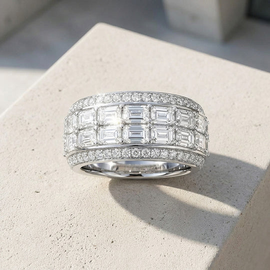 Baguette Pavé Moissanite Men Ring | 925 Sterling Silver | PRM1003