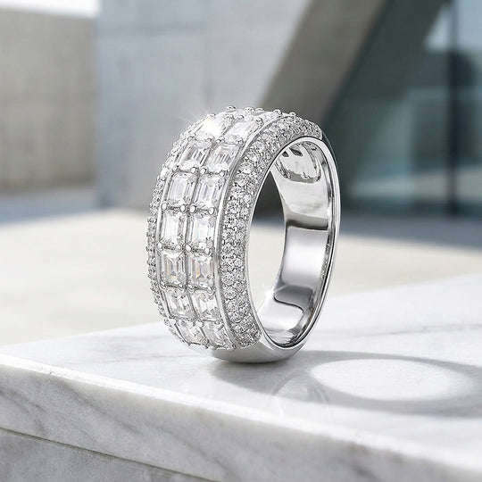 Baguette Pavé Moissanite Men Ring | 925 Sterling Silver | PRM1003