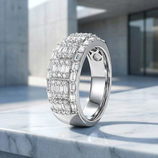Baguette Cluster Moissanite Men Ring | 925 Sterling Silver | PRM1004