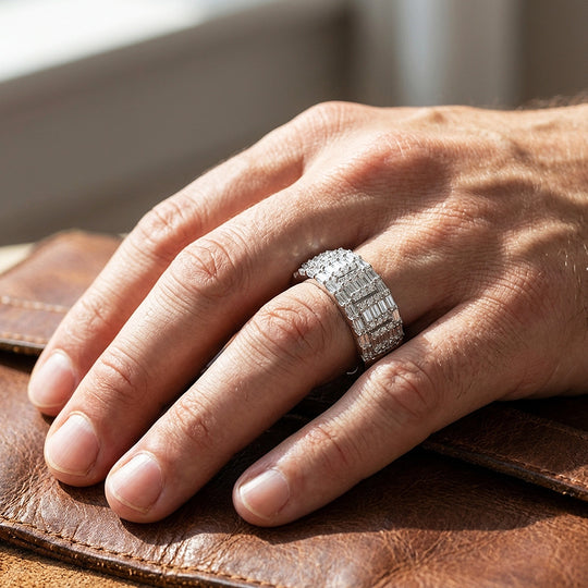 Baguette Cluster Moissanite Men Ring | 925 Sterling Silver | PRM1004