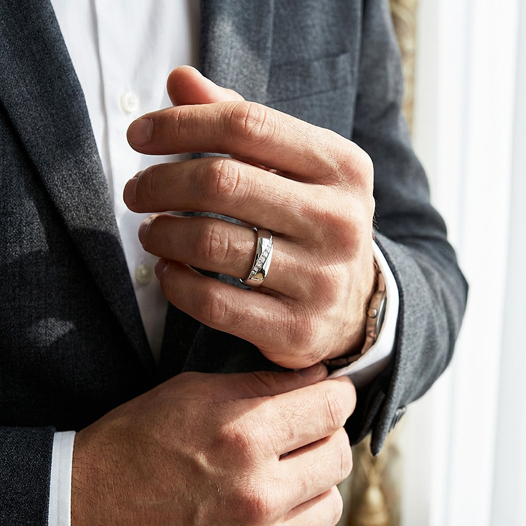 Diagonal Channel Moissanite Men Ring | 925 Sterling Silver | PRM1005