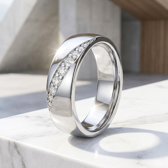 Diagonal Channel Moissanite Men Ring | 925 Sterling Silver | PRM1005