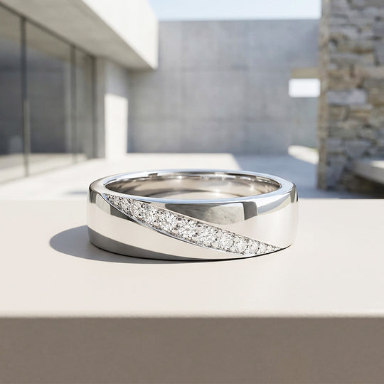 Diagonal Channel Moissanite Men Ring | 925 Sterling Silver | PRM1005