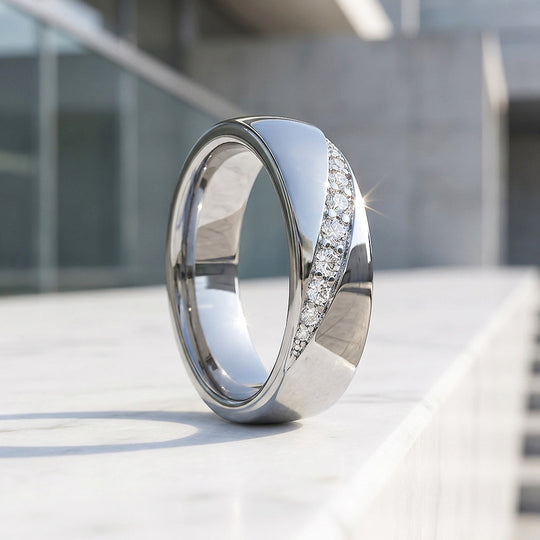 Diagonal Channel Moissanite Men Ring | 925 Sterling Silver | PRM1005