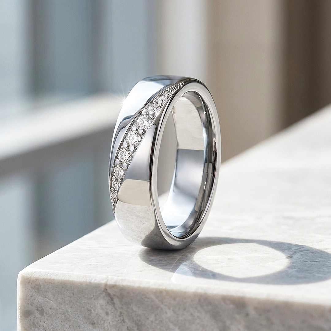 Diagonal Channel Moissanite Men Ring | 925 Sterling Silver | PRM1005