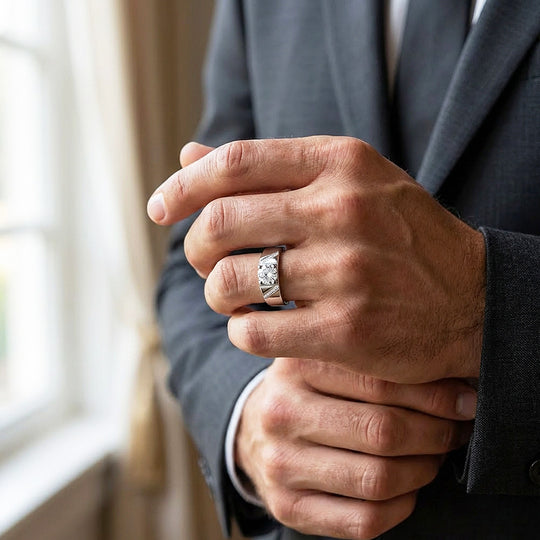 Solitaire Chevron Moissanite Men Ring | 925 Sterling Silver | PRM1006