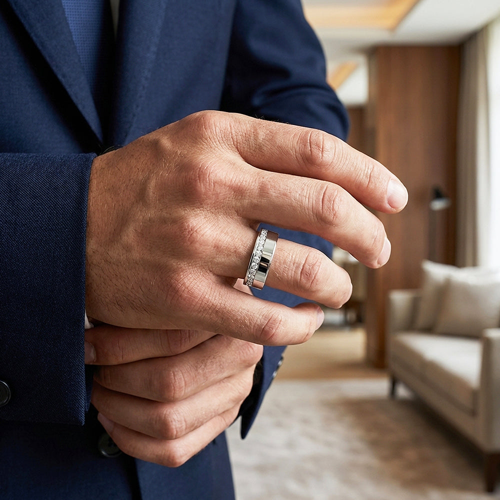 Eternity Channel Moissanite Men Ring | 925 Sterling Silver | PRM1007