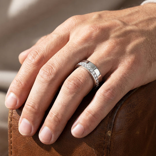 Eternity Channel Moissanite Men Ring | 925 Sterling Silver | PRM1007