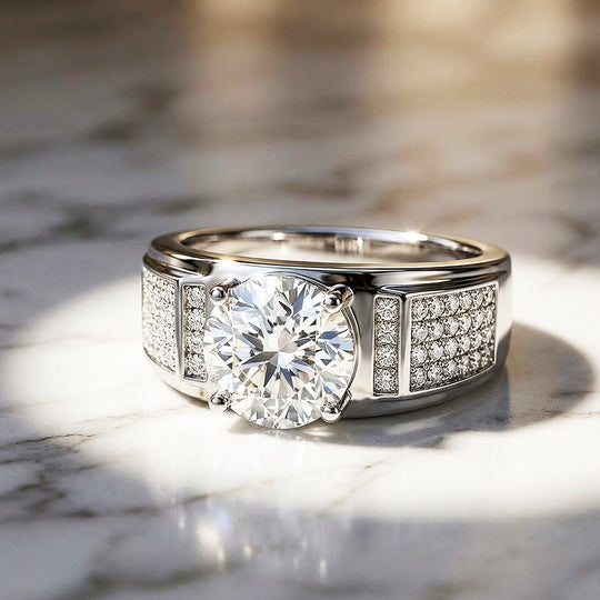 Solitaire Pavé Panel Moissanite Men Ring | 925 Sterling Silver | PRM1008