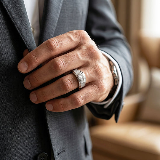 Solitaire Pavé Panel Moissanite Men Ring | 925 Sterling Silver | PRM1008