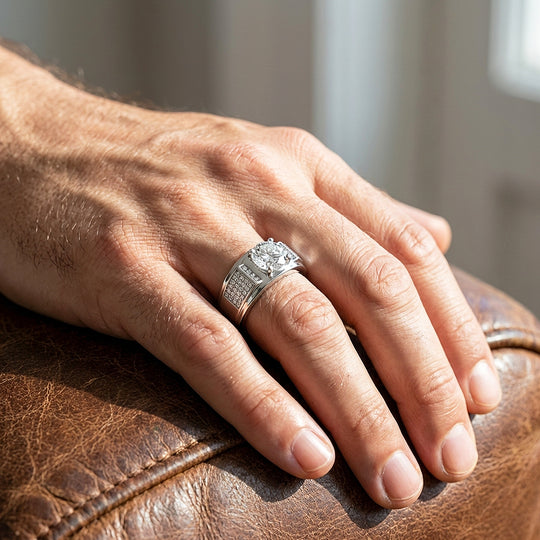 Solitaire Pavé Panel Moissanite Men Ring | 925 Sterling Silver | PRM1008