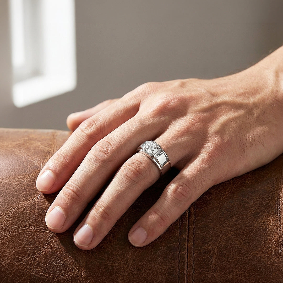 Square Bezel Solitaire Moissanite Men Ring | 925 Sterling Silver | PRM1011