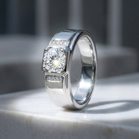 Square Bezel Solitaire Moissanite Men Ring | 925 Sterling Silver | PRM1011