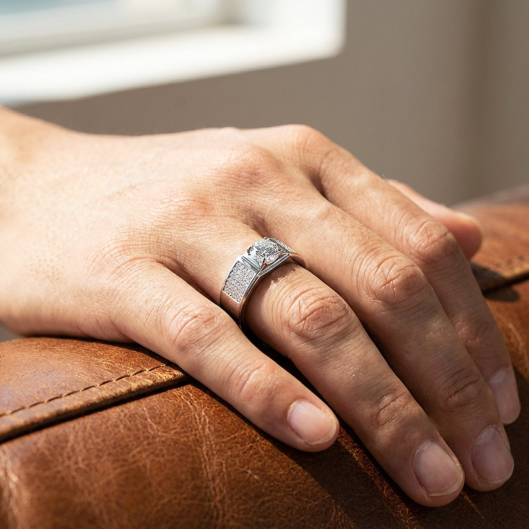 Pavé Moissanite Men Ring | 925 Sterling Silver | PRM1012