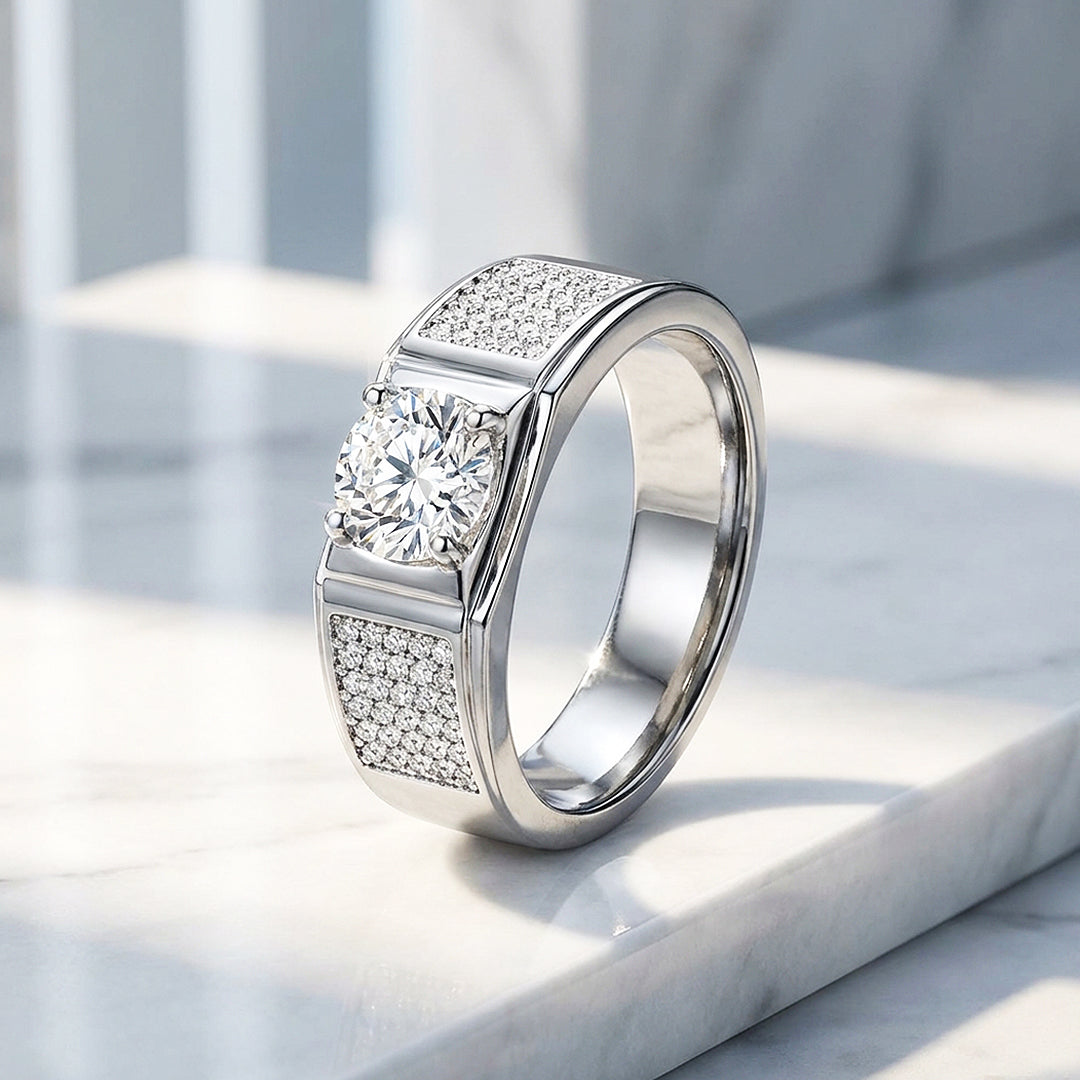 Pavé Moissanite Men Ring | 925 Sterling Silver | PRM1012