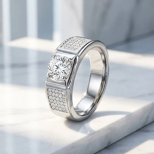 Pavé Moissanite Men Ring | 925 Sterling Silver | PRM1012
