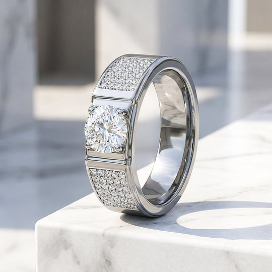 Pavé Moissanite Men Ring | 925 Sterling Silver | PRM1012