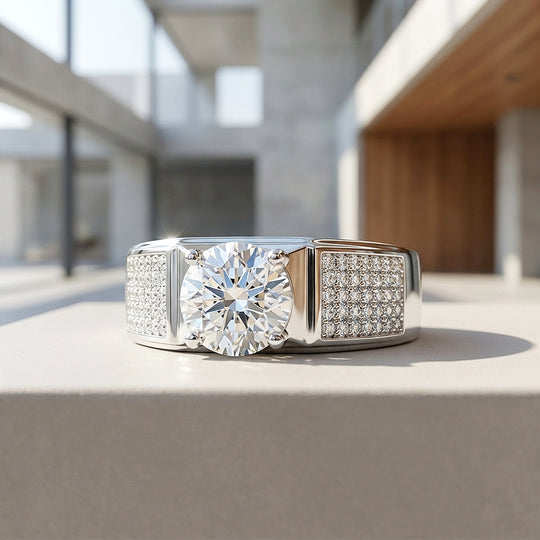 Pavé Moissanite Men Ring | 925 Sterling Silver | PRM1012