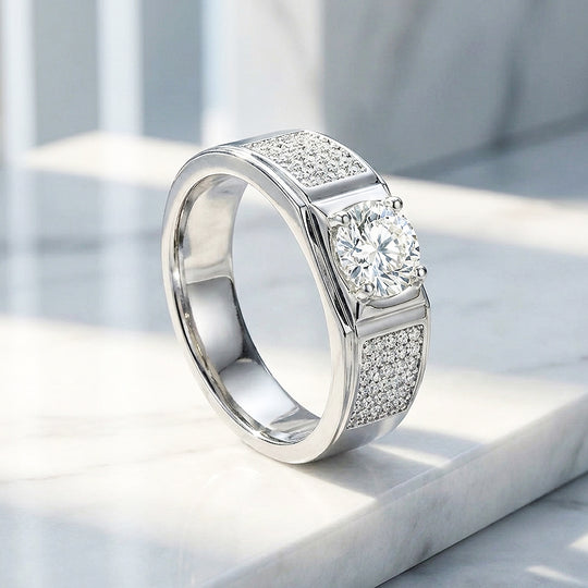 Pavé Moissanite Men Ring | 925 Sterling Silver | PRM1012
