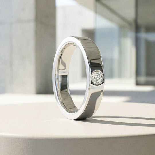 Bezel Solitaire Moissanite Men Ring | 925 Sterling Silver | PRM1013