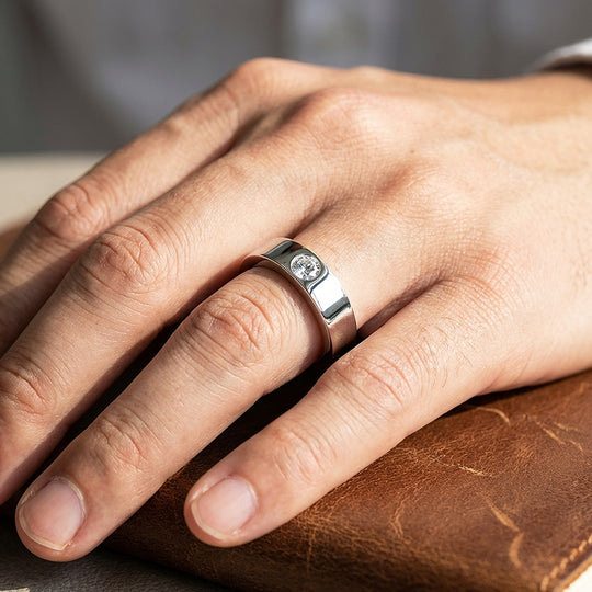 Bezel Solitaire Moissanite Men Ring | 925 Sterling Silver | PRM1013