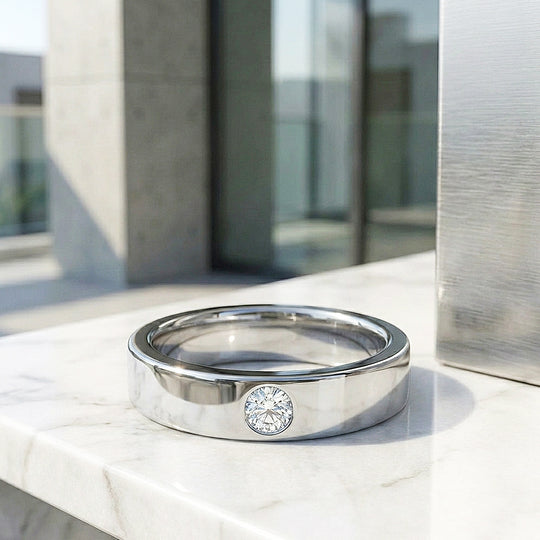 Bezel Solitaire Moissanite Men Ring | 925 Sterling Silver | PRM1013