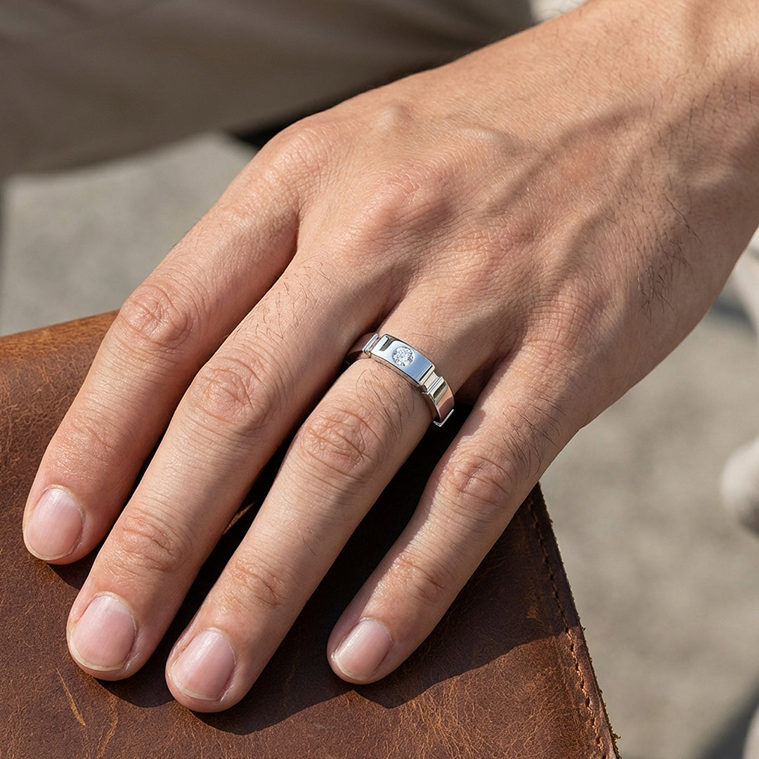 Segmented Bezel Moissanite Men Ring | 925 Sterling Silver | PRM1014
