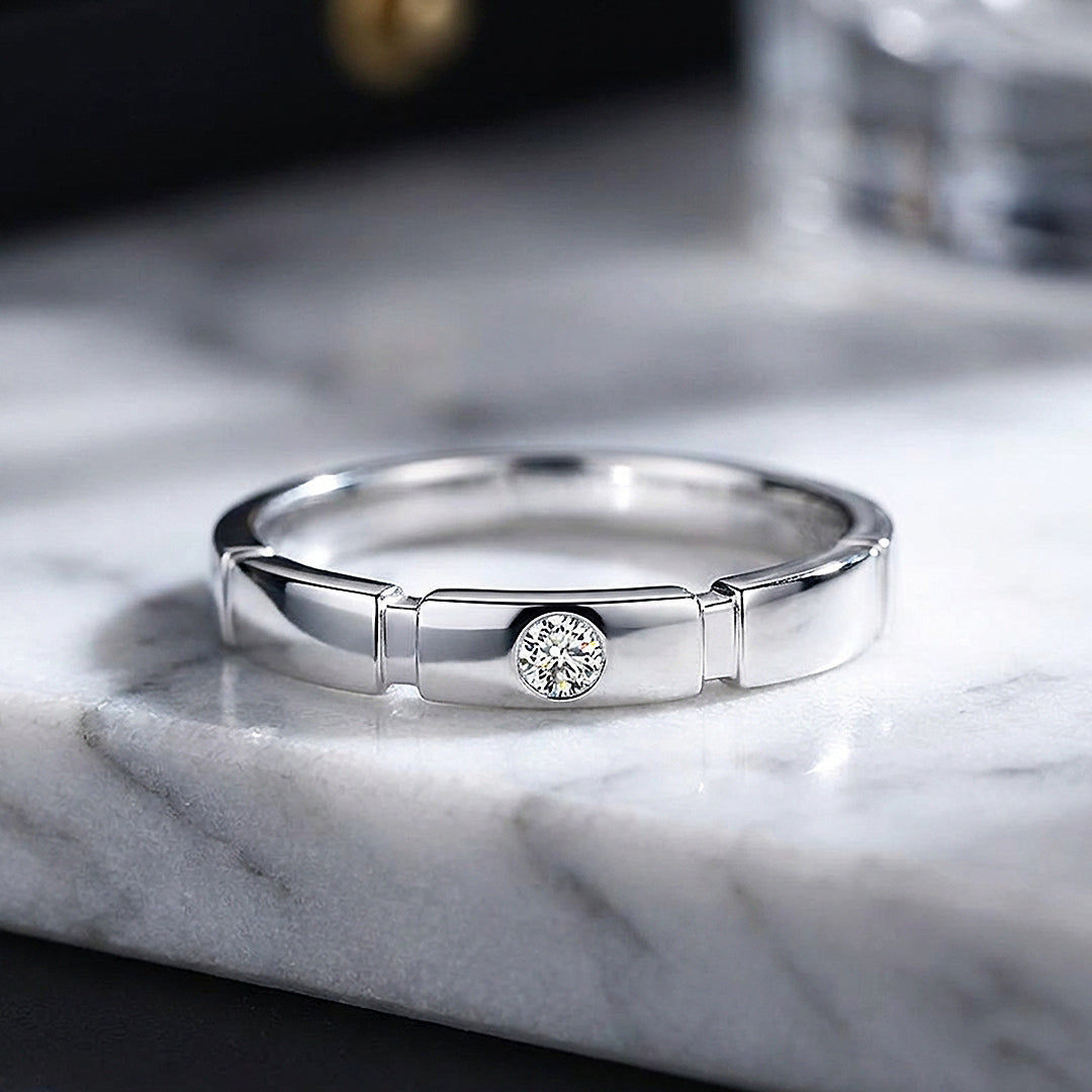 Segmented Bezel Moissanite Men Ring | 925 Sterling Silver | PRM1014