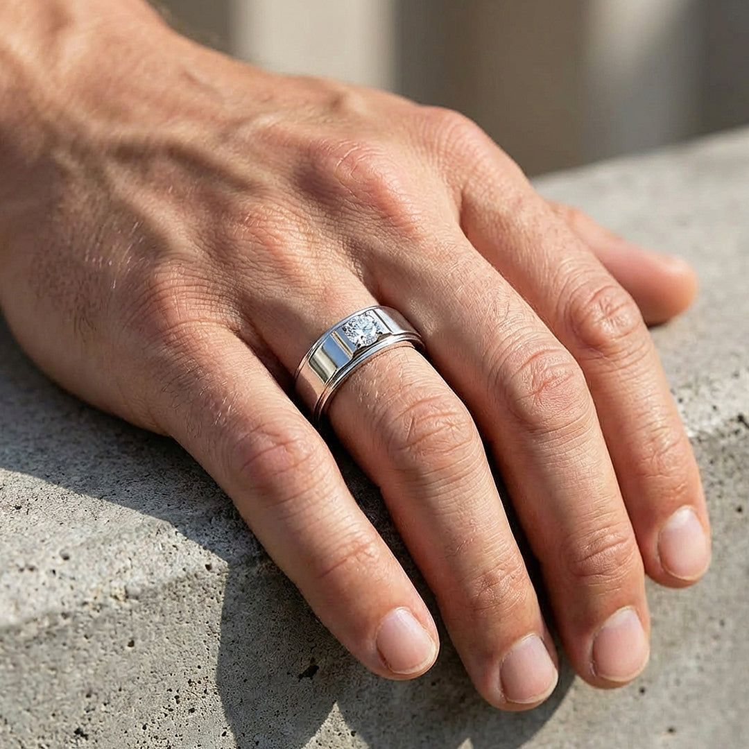 Men Wedding Band Moissanite Ring | 925 Sterling Silver | PRM1015