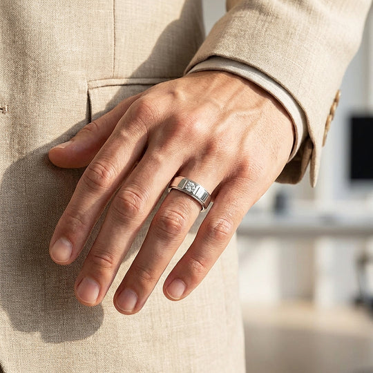 Men Wedding Band Moissanite Ring | 925 Sterling Silver | PRM1015