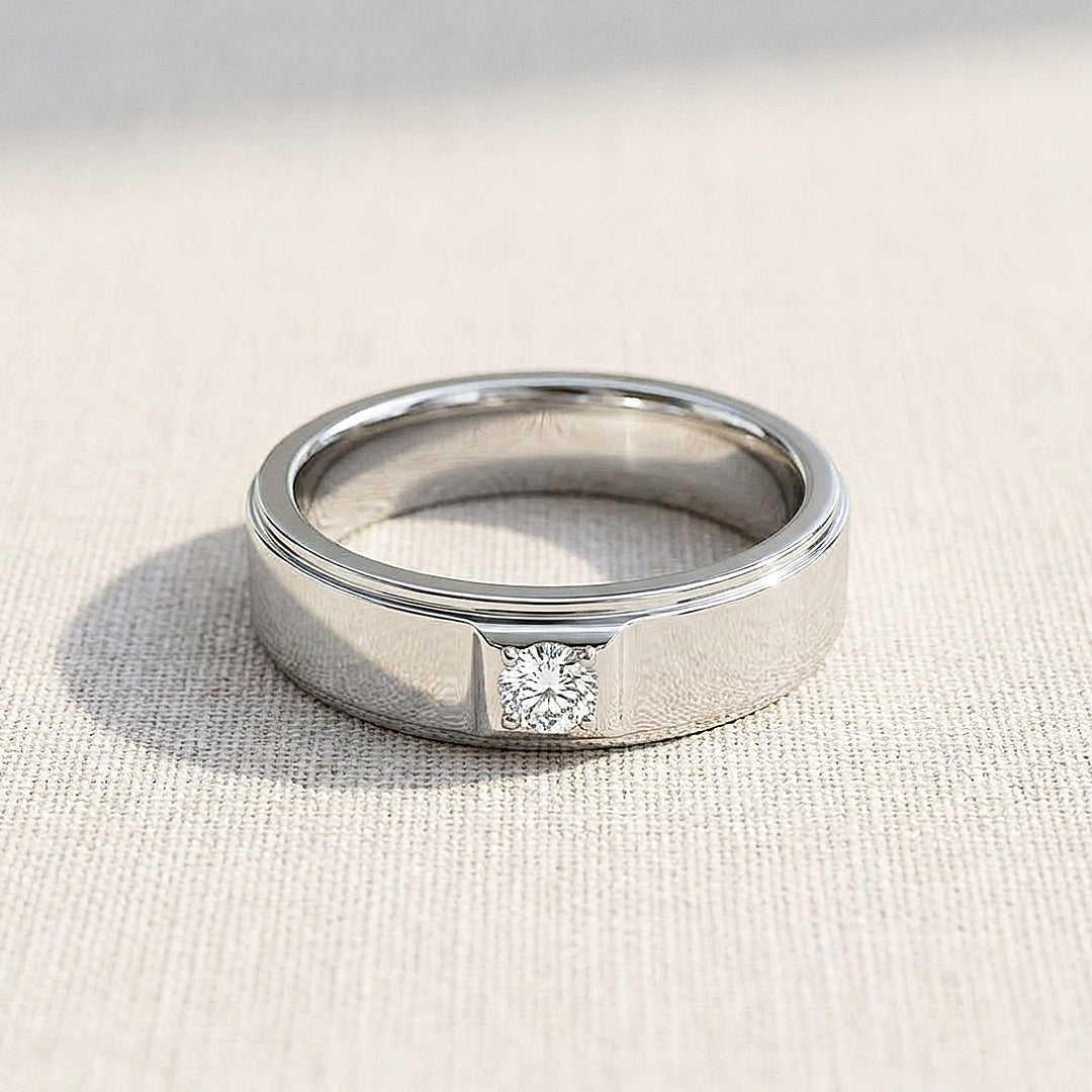 Men Wedding Band Moissanite Ring | 925 Sterling Silver | PRM1015