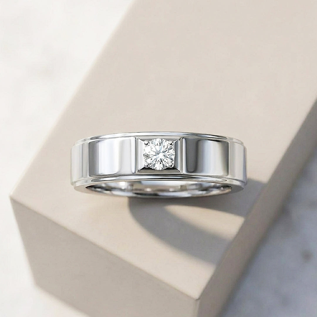 Men Wedding Band Moissanite Ring | 925 Sterling Silver | PRM1015