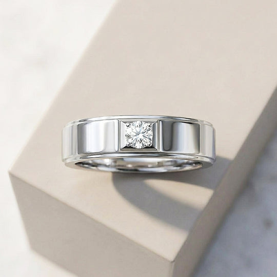 Men Wedding Band Moissanite Ring | 925 Sterling Silver | PRM1015