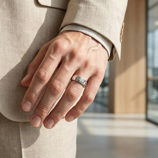 Men Wedding Band Moissanite Ring | 925 Sterling Silver | PRM1015