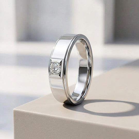 Men Wedding Band Moissanite Ring | 925 Sterling Silver | PRM1015