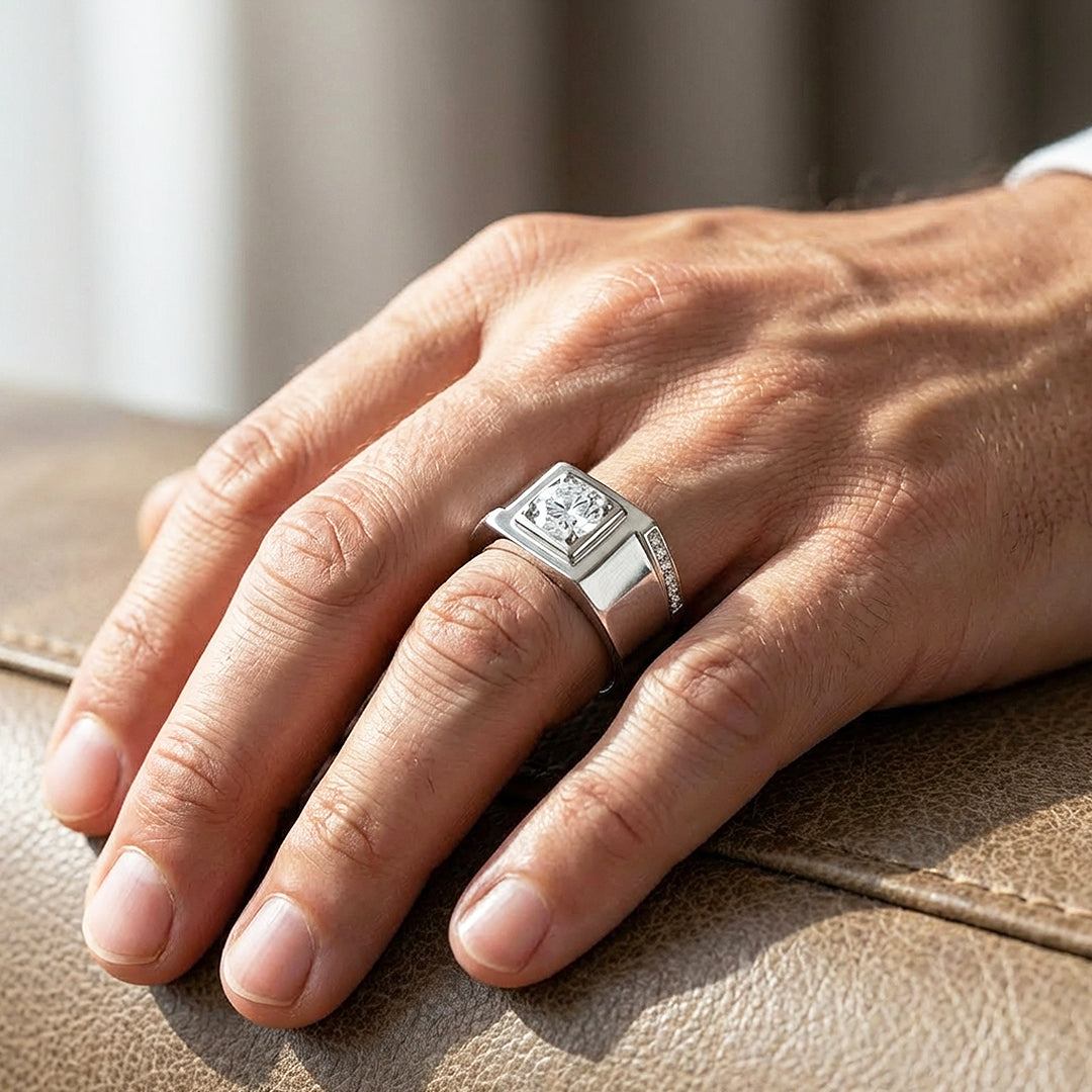 Signet Solitaire Moissanite Men Ring | 925 Sterling Silver | PRM1016