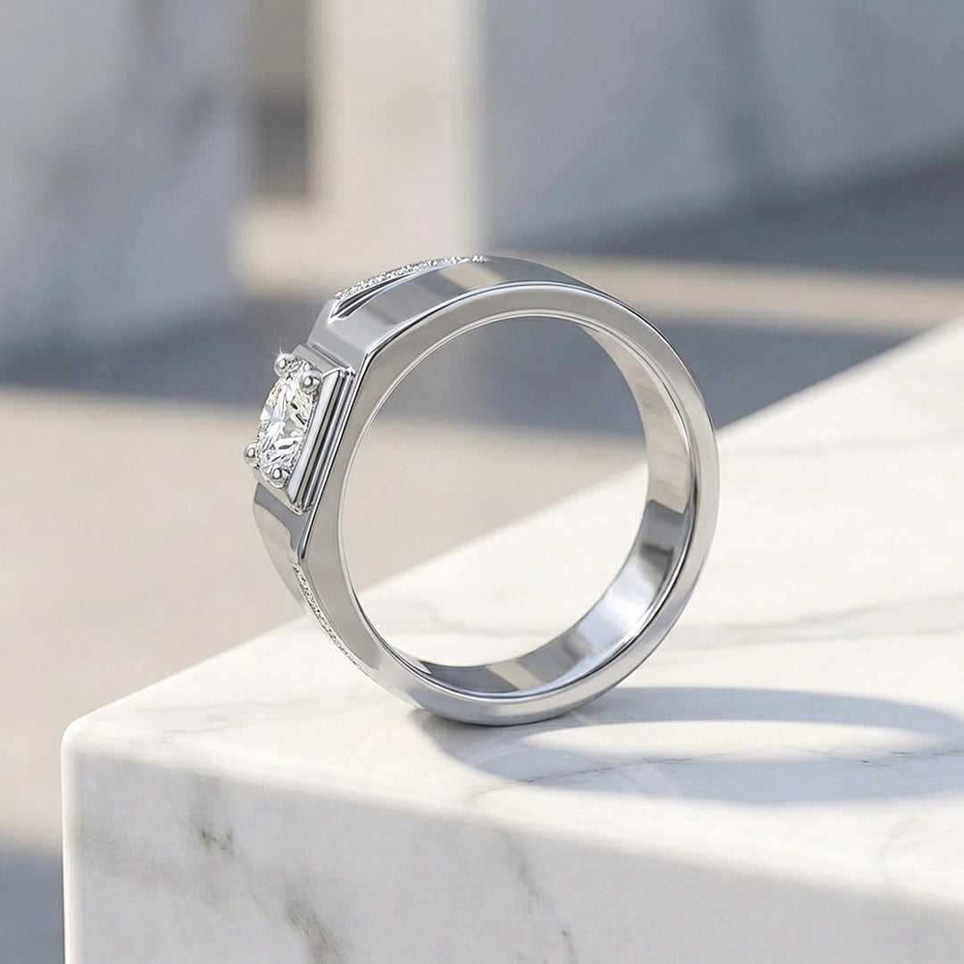 Signet Solitaire Moissanite Men Ring | 925 Sterling Silver | PRM1016