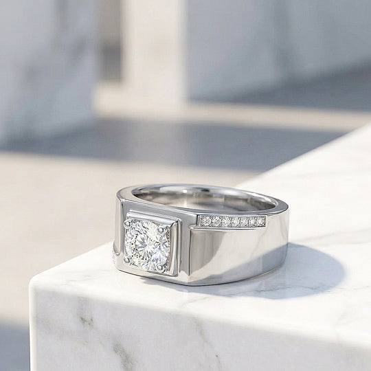 Signet Solitaire Moissanite Men Ring | 925 Sterling Silver | PRM1016