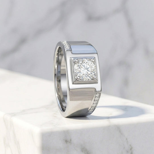 Signet Solitaire Moissanite Men Ring | 925 Sterling Silver | PRM1016