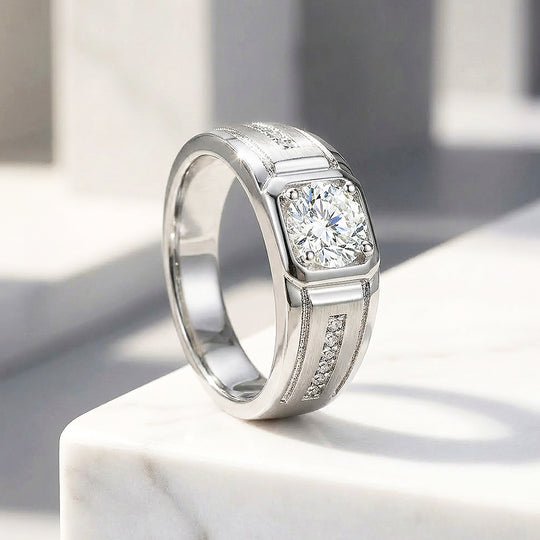 Signet Channel Moissanite Men Ring | 925 Sterling Silver | PRM1017