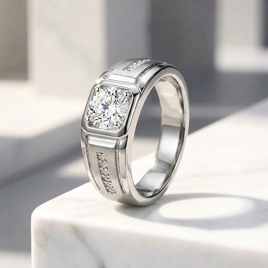 Signet Channel Moissanite Men Ring | 925 Sterling Silver | PRM1017