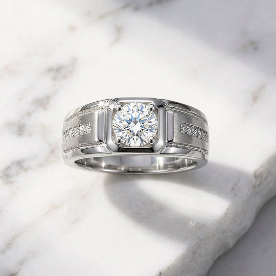 Signet Channel Moissanite Men Ring | 925 Sterling Silver | PRM1017