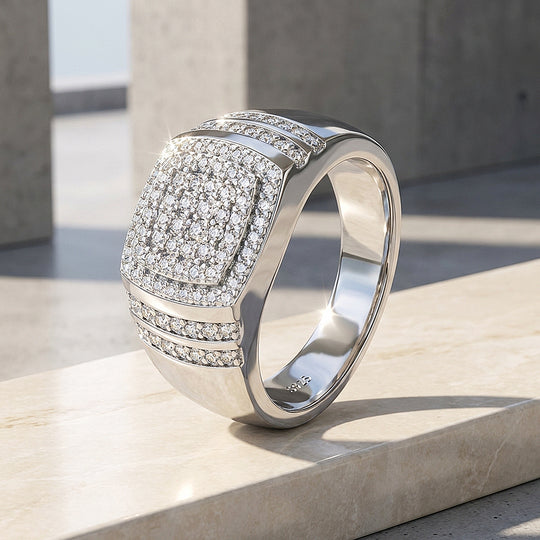 Iced Cushion Moissanite Men Ring | 925 Sterling Silver | PRM1018